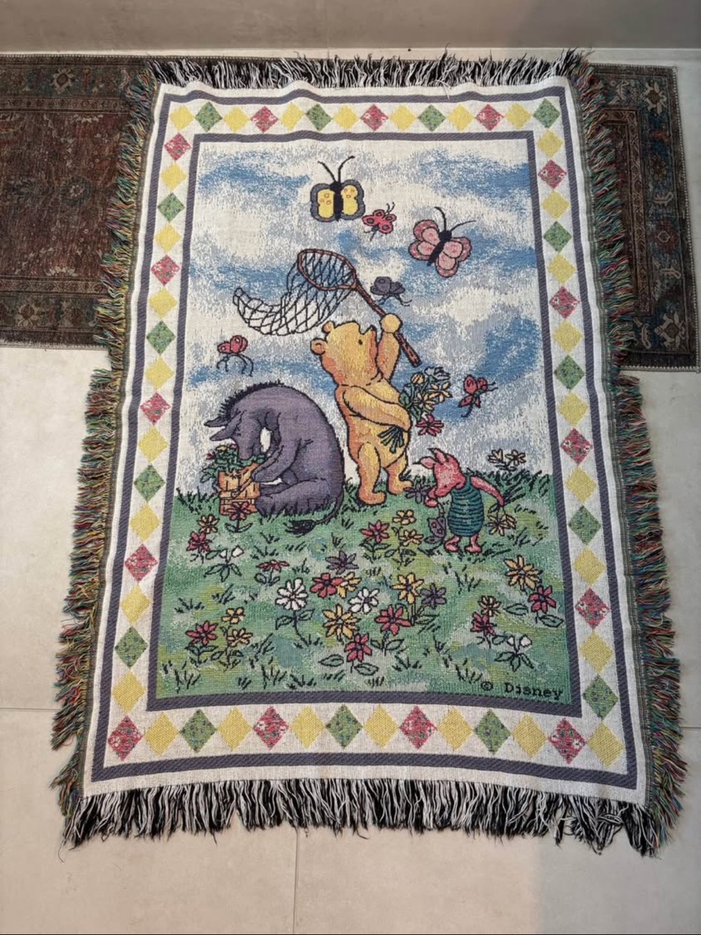 Vintage Winnie the Pooh tapestry blanket
